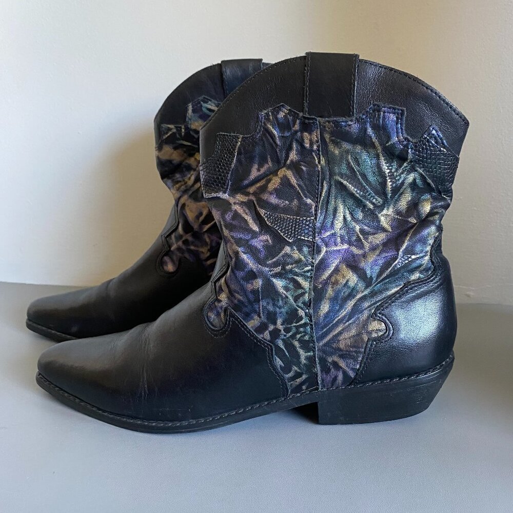 Mootsies Tooties Leather Black & Metallic Booties SZ 8